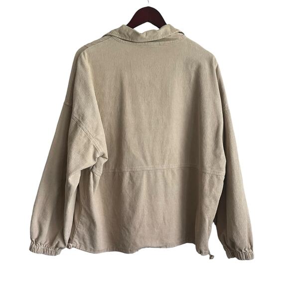 Le Lis Women‎ Top M Beige Collared 1/4 Zip Popover Corduroy Shacket Gorpcore - Picture 3 of 16
